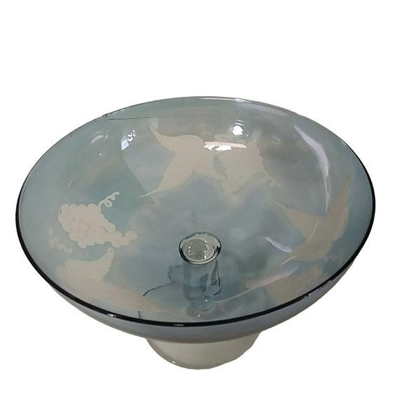 Dish Deep Compote Etched with Grapes on Twisted Stem - Picture 3 of 7